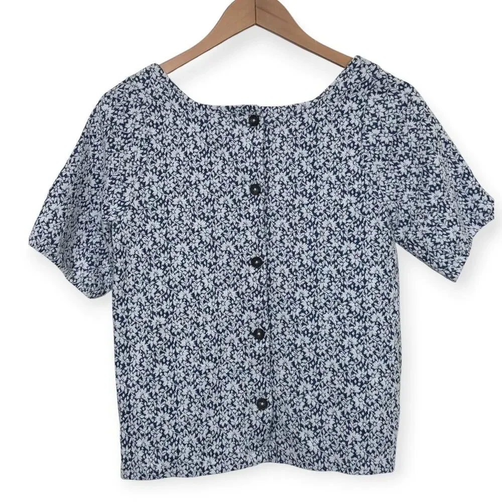 Madewell Floral Jacquard Button Back Square Neck Top Size Small
